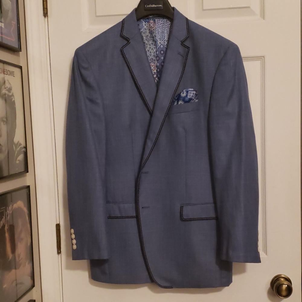 Dark Blue Blazer with lapel piping